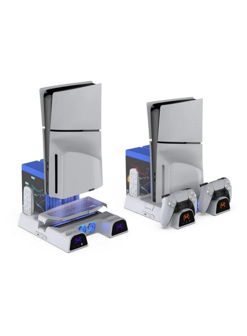 1pcs Multifunctional Cooling Charging Base Dock for PS5 Slim and PS5 Pro with Charging Light Disc Storage Rack and Vertical Stand for PS5 Game Controller Charging and Host Heat Dissipation - Image 1